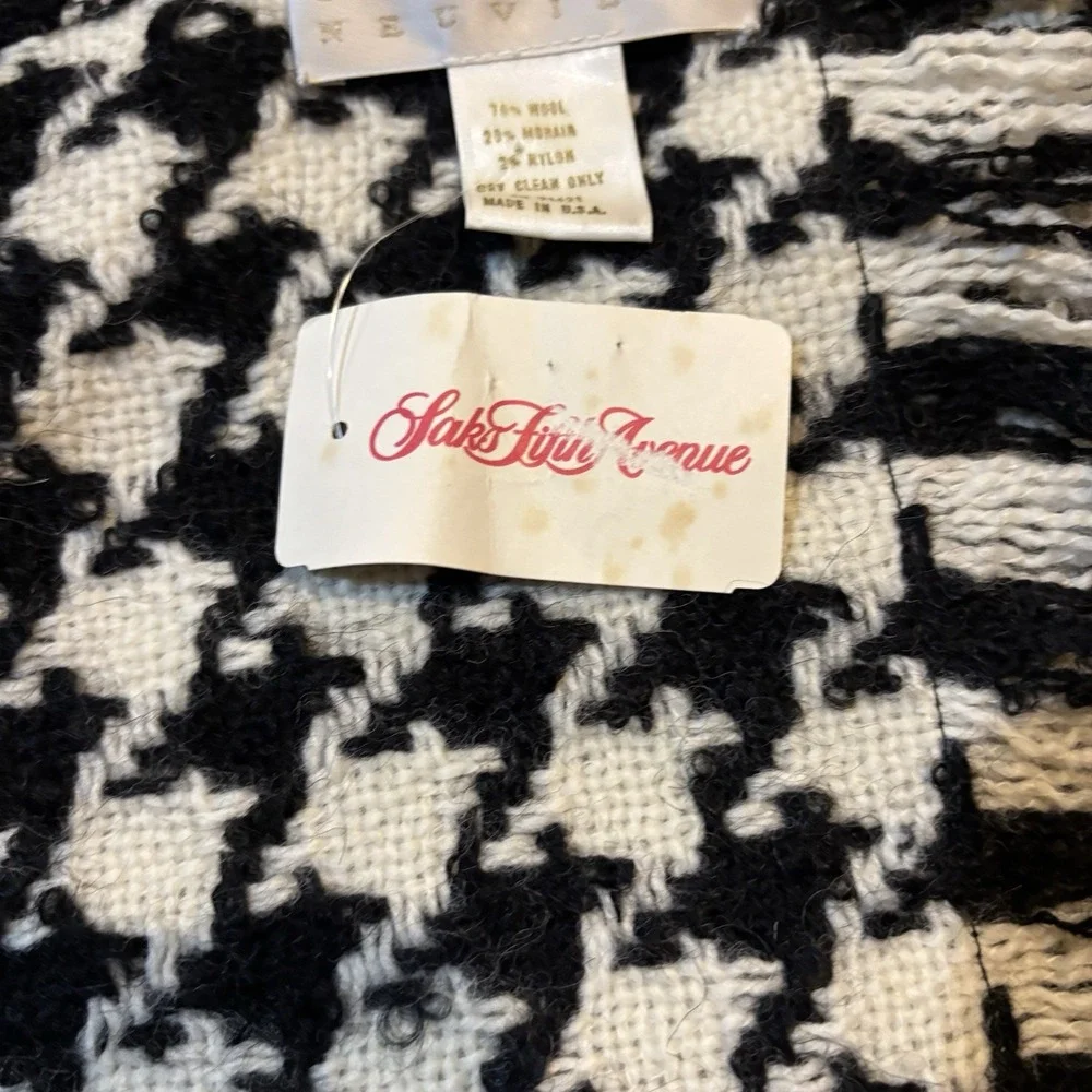 Vintage Charlotte Neuville Houndstooth Wool Mohair Scarf Wrap Shawl Fringe NWT‎
